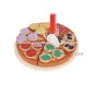 Pizza din lemn, set cu feliator, spatula si tava, 6 felii pizza si toppinguri conectate cu velcro, multicolor
