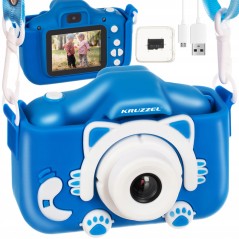 Aparat foto digital full HD, multifunctional, camera selfie, card mini SD, 5 jocuri incluse, incarcare micro USB, husa pisicuta
