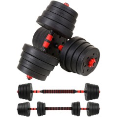 Haltere din bitum, greutate 2x15 kg, cleme prindere, conector bara, negru