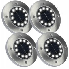 Set 4 spoturi LED cu incarcare solara, lumina alb calda, sticla si otel, negru