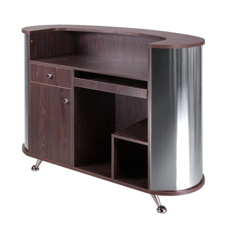 Birou de receptie salon infrumusetare, inaltime 101 cm, latime 140 cm, lemn maro