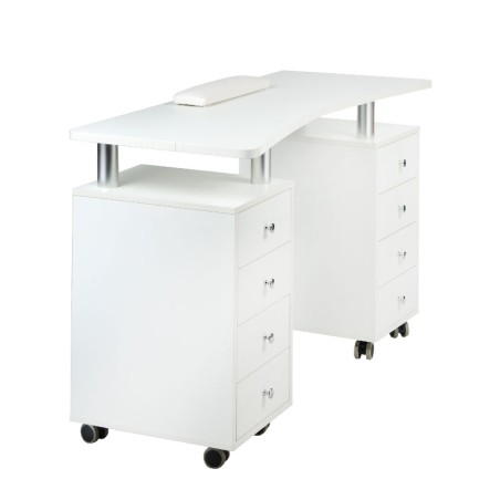Masa de manichiura, roti transport, 8 sertare, perna tratament, inaltime 75 cm, alb