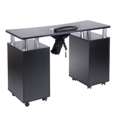 Masa de manichiura, 8 sertare depozitare, roti, aspirator, latime 120 cm, negru