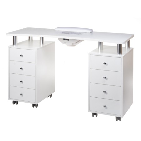 Masa de manichiura, colector praf, perna ergonomica, roti pivotante, lemn alb