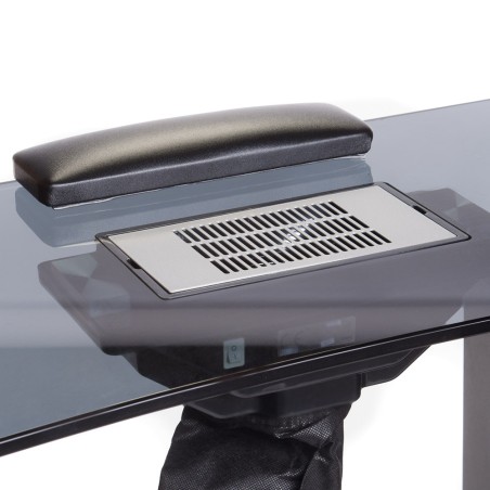 Masa de manichiura, 6 sertare, colector praf, perna ergonomica, blat sticla, negru
