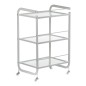 Suport etajat cosmetica, 3 rafturi blat sticla, structura otel, roti, inaltime 84 cm Suport etajat cosmetica, 3 rafturi blat sticla, structura otel, roti, inaltime 84 cm