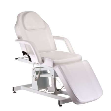 Scaun cosmetic profesional, inaltime reglabila electric, telecomanda, lungime totala 183 cm, alb