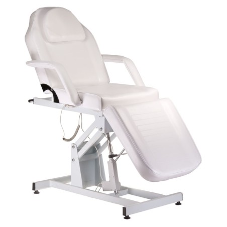 Scaun cosmetic profesional, inaltime reglabila electric, telecomanda, lungime totala 183 cm, alb