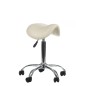 Taburet cosmetic, baza cu 5 roti cauciucate, metal si piele ecologica, crem