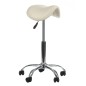 Taburet cosmetic, baza cu 5 roti cauciucate, metal si piele ecologica, crem