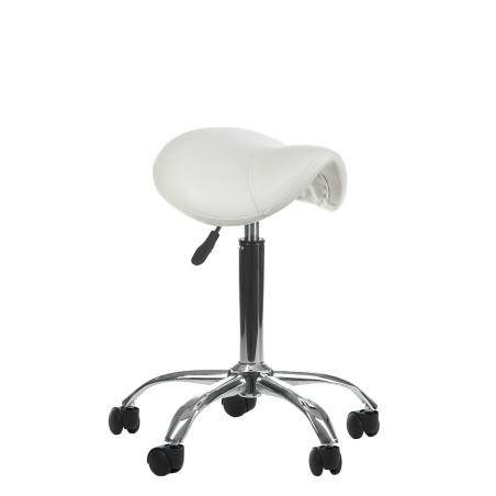 Taburet cosmetic rotativ, ergonomic, inaltime reglabila hidraulic, 5 roti cauciucate, alb