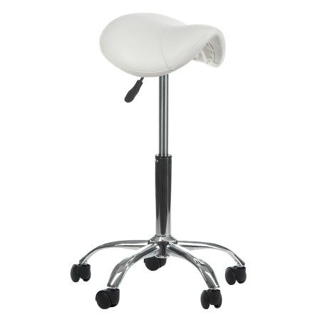 Taburet cosmetic rotativ, ergonomic, inaltime reglabila hidraulic, 5 roti cauciucate, alb