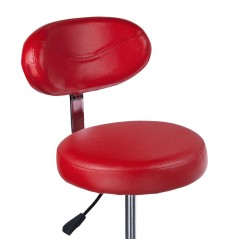 Scaun cosmetic cu spatar, inaltime reglabila 49-65 cm, diametru scaun 36 cm, cadru metal, rosu