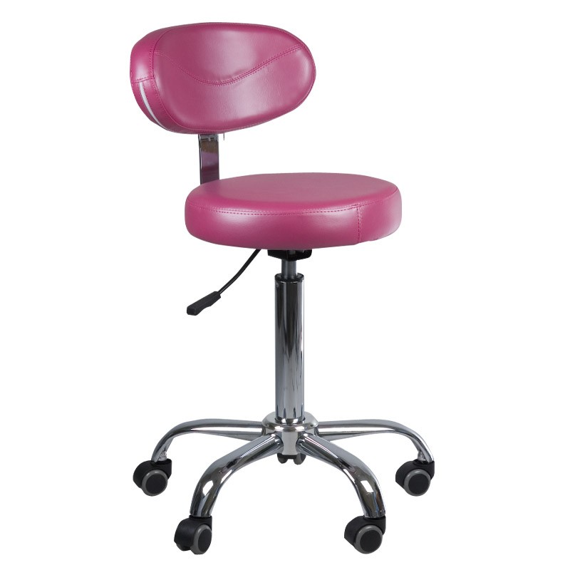 Scaun cosmetic cu spatar, roz fucsia, reglabil pe inaltime, metal si piele ecologica