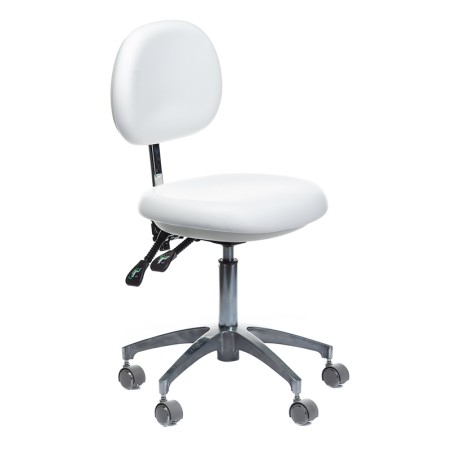 Scaun cu spatar pentru cabinete medicale, inaltime 52-67 cm, perna din spuma, alb