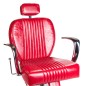 Scaun frizerie, reglare hidraulica inaltime 52-65 cm, suport spate mobil, baza cromata, piele eco rosie