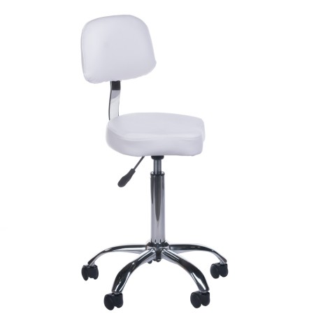 Scaun cosmetica, inaltime reglabila hidraulic, 5 roti, tapiterie piele eco alba
