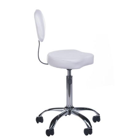 Scaun cosmetica, inaltime reglabila hidraulic, 5 roti, tapiterie piele eco alba