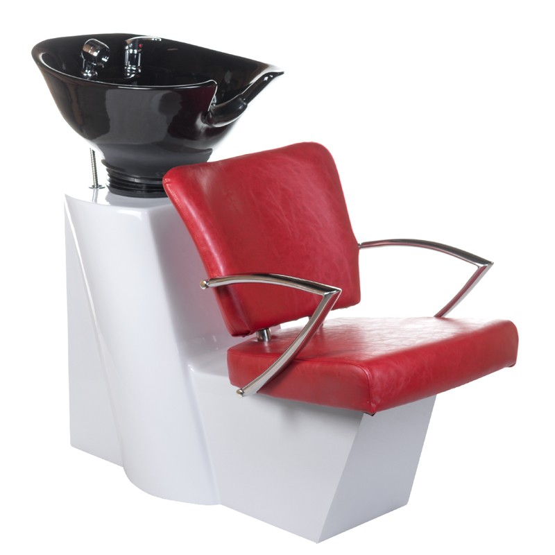 Scafa coafor, latime scaun 45 cm, bol inclinabil 55 cm, piele eco rosie