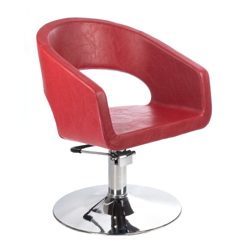 Scaun hidraulic frizerie, inaltime reglabila, baza cromata, piele ecologica, rosu