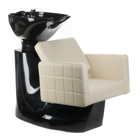 Scafa coafor frizerie, bol ceramic reglabil, inaltime scaun 46 cm, piele eco, negru/crem