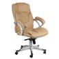 Scaun ergonomic de birou, rotativ, reglare inaltime, spatar inalt, piele ecologica, crem