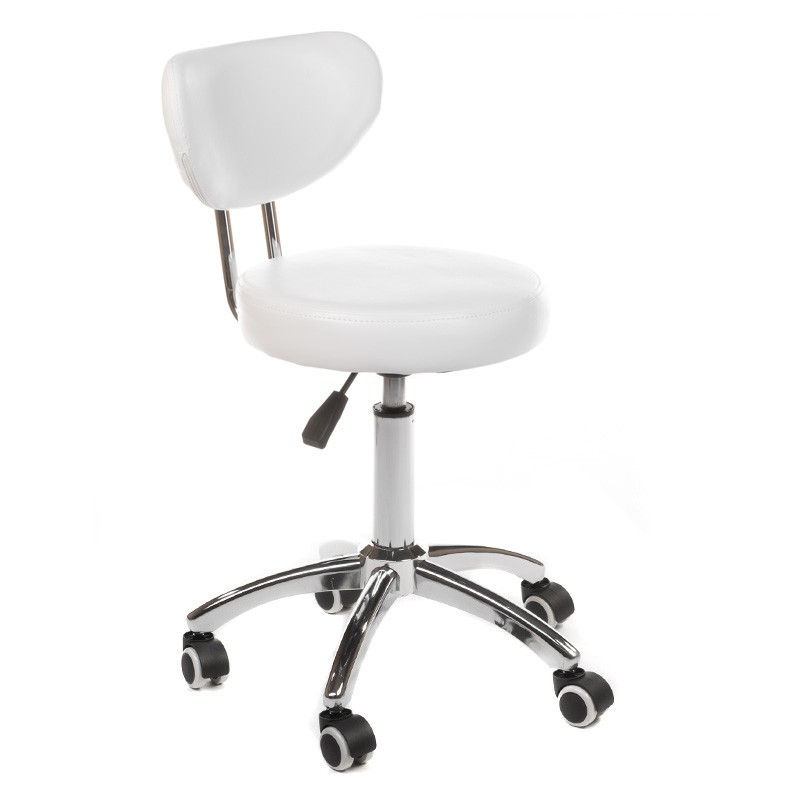Scaun cosmetic, inaltime reglabila 51-67 cm, baza cromata, 5 roti, tapiterie piele eco