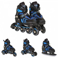 Role reglabile, skate 4 in 1 cu patine, marime 39-43 ajustabila cu buton, albastru/negru