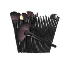 Set 24 pensule profesionale make-up, par sintetic, husa piele ecologica, maner lemn