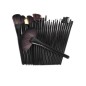 Set 24 pensule profesionale make-up, par sintetic, husa piele ecologica, maner lemn