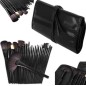 Set 24 pensule profesionale make-up, par sintetic, husa piele ecologica, maner lemn