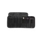 Set 24 pensule profesionale make-up, par sintetic, husa piele ecologica, maner lemn