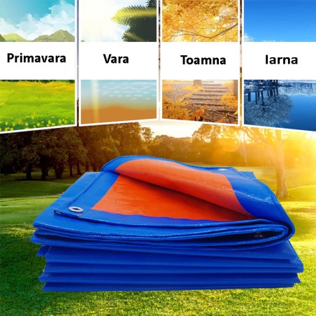 Prelata impermeabila cu inele, 160g/mp, tratata UV, 4x6m, polipropilena, portocaliu, albastru