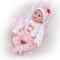 Papusa bebelus 55 cm, aspect realist, hainute roz, 5 accesorii, suzeta magnetica, RESIGILAT