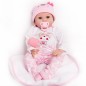 Papusa bebelus 55 cm, aspect realist, hainute roz, 5 accesorii, suzeta magnetica, RESIGILAT