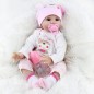 Papusa bebelus 55 cm, aspect realist, hainute roz, 5 accesorii, suzeta magnetica, RESIGILAT
