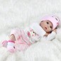 Papusa bebelus 55 cm, aspect realist, hainute roz, 5 accesorii, suzeta magnetica, RESIGILAT