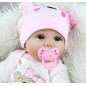 Papusa bebelus 55 cm, aspect realist, hainute roz, 5 accesorii, suzeta magnetica, RESIGILAT