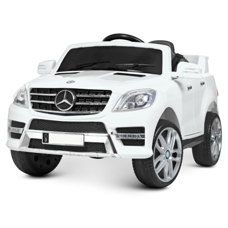 Masinuta electrica Mercedes-Benz, melodii incorporate, lumini, centura siguranta, motor 2 x 25W, baterie 1 x 12V 4,5 Ah, alba