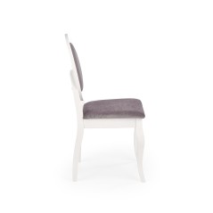 Scaun dining/bucatarie Halmar Barock, cadru lemn, sezut textil, stil clasic, 45x51x93x46cm, lemn, alb/gri