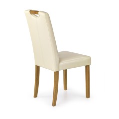 Scaun sufragerie Halmar Caro, cadru lemn, design clasic, tapiterie piele ecologica crem