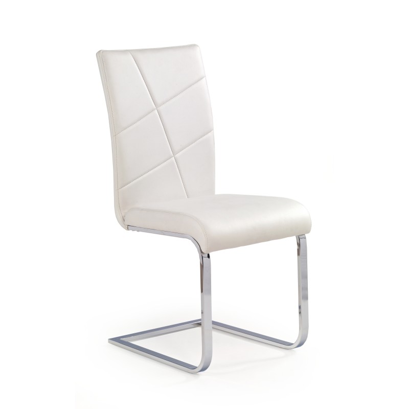 Scaun metalic pentru living, stil modern, tapiterie piele eco, latime sezut 43 cm, alb