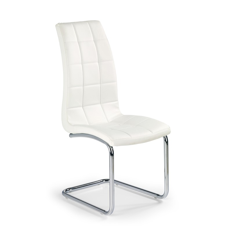 Scaun dining, cadru metal, finisaj cromat, suporturi antiderapante, stil modern, inaltime 103 cm, latime 42 cm, piele eco