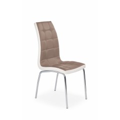 Scaun living/sufragerie Halmar K186, cadru metal,  stil modern, 42x63x100cm, piele, maro/crem