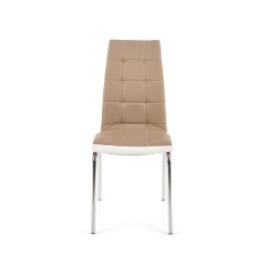 Scaun living modern, cadru metalic, tapiterie piele artificiala, maro/crem, 96x42x54 cm