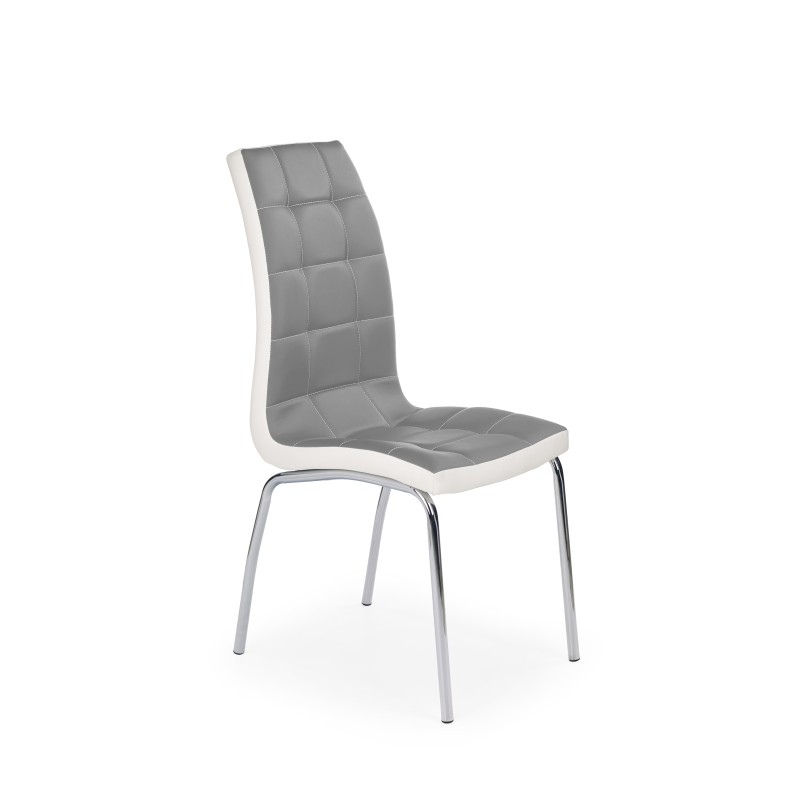 Scaun living, stil modern, suporturi antiderapante, metal si piele ecologica, gri alb