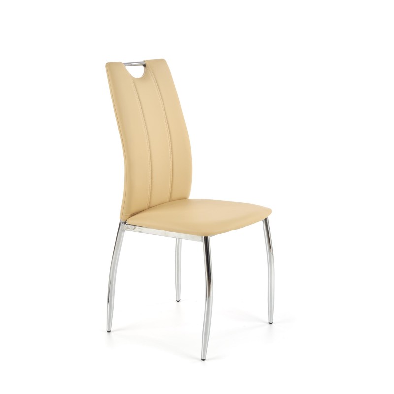 Scaun dining, cadru metal finisaj cromat, aspect modern, inaltime totala 97 cm, piele eco bej