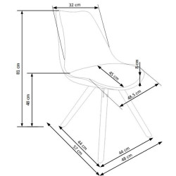 Scaun living/sufragerie Halmar K201, cadru lemn,  stil scandinav, 48x57x80cm, ABS/piele, alb