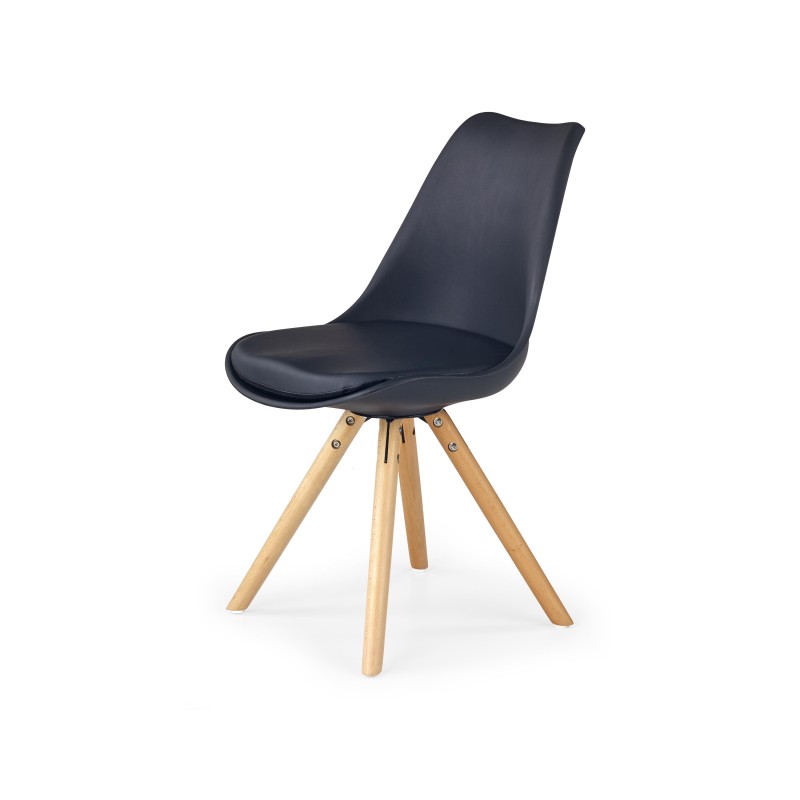 Scaun sufragerie, cadru lemn, stil scandinav, inaltime 81 cm, ABS si piele ecologica, negru