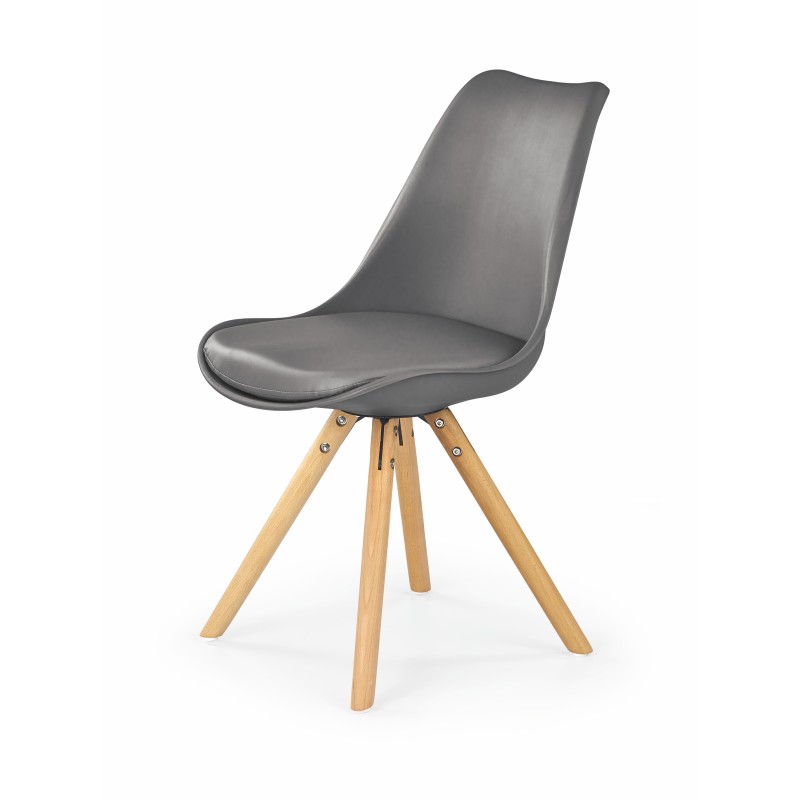 Scaun stil scandinav, cadru lemn, suporturi antiderapante, 48x57x81 cm, ABS si piele artificiala, gri